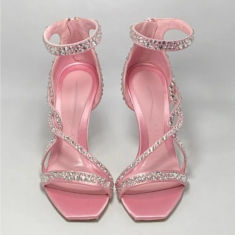 Alexander McQueen Crystal Satin Ankle-Cuff Cocktail Sandals size 36.5